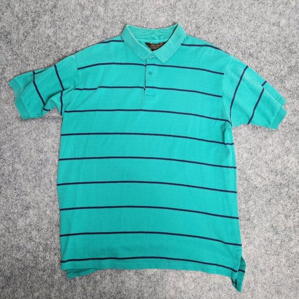 Eddie Bauer VTG Polo Shirt Men XL Blue‎ Stripe Made in USA Short Sleeve Golf